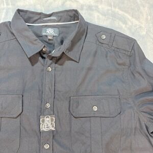 Rock Republic Mens Black Easy Care Fabric Button Down Shirt Long Sleeve Size XL